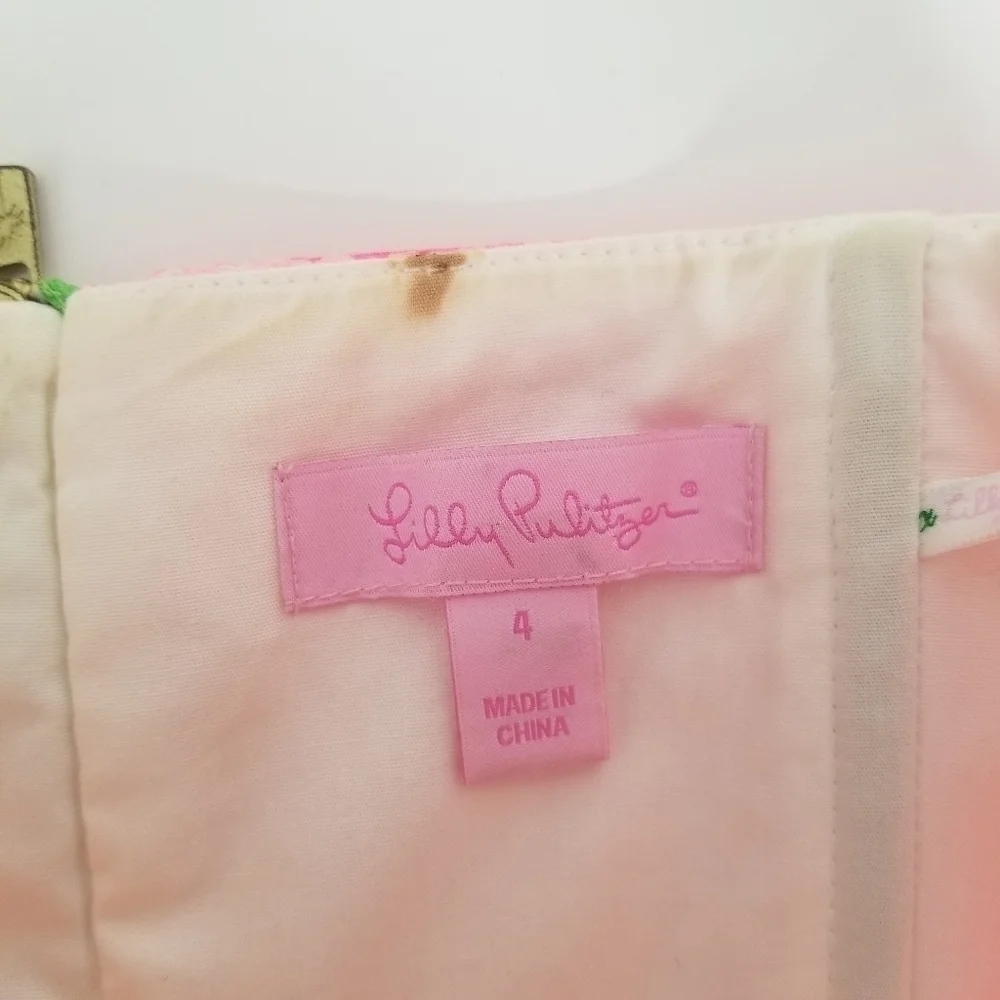 Lilly Pulitzer Lowe Fiesta Pink Pretty Gingham Strapless Peplum Dress Size 4 - Picture 3 of 15
